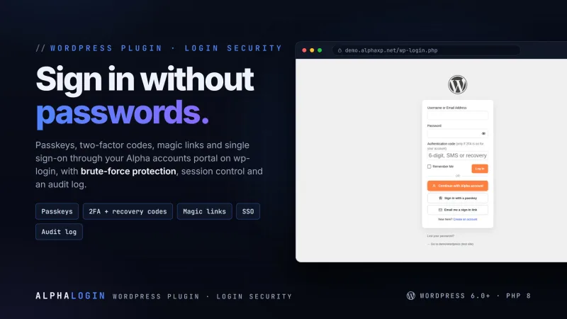 AlphaLogin | Passkeys, 2FA & SSO for WordPress