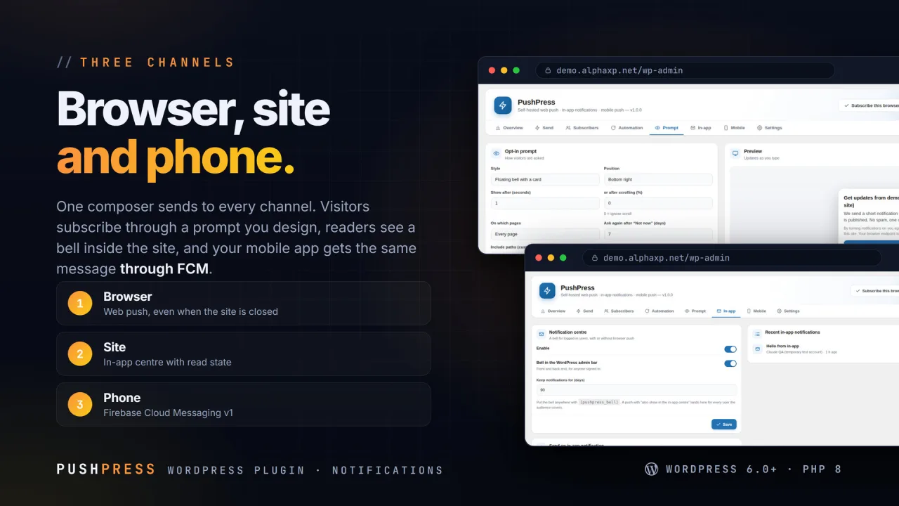 PushPress | Web Push & In-app Notifications for WordPress — screenshot 3