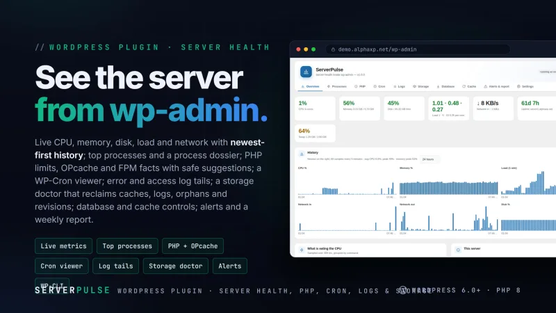 ServerPulse | Server Health, PHP, Cron & Logs for WordPress