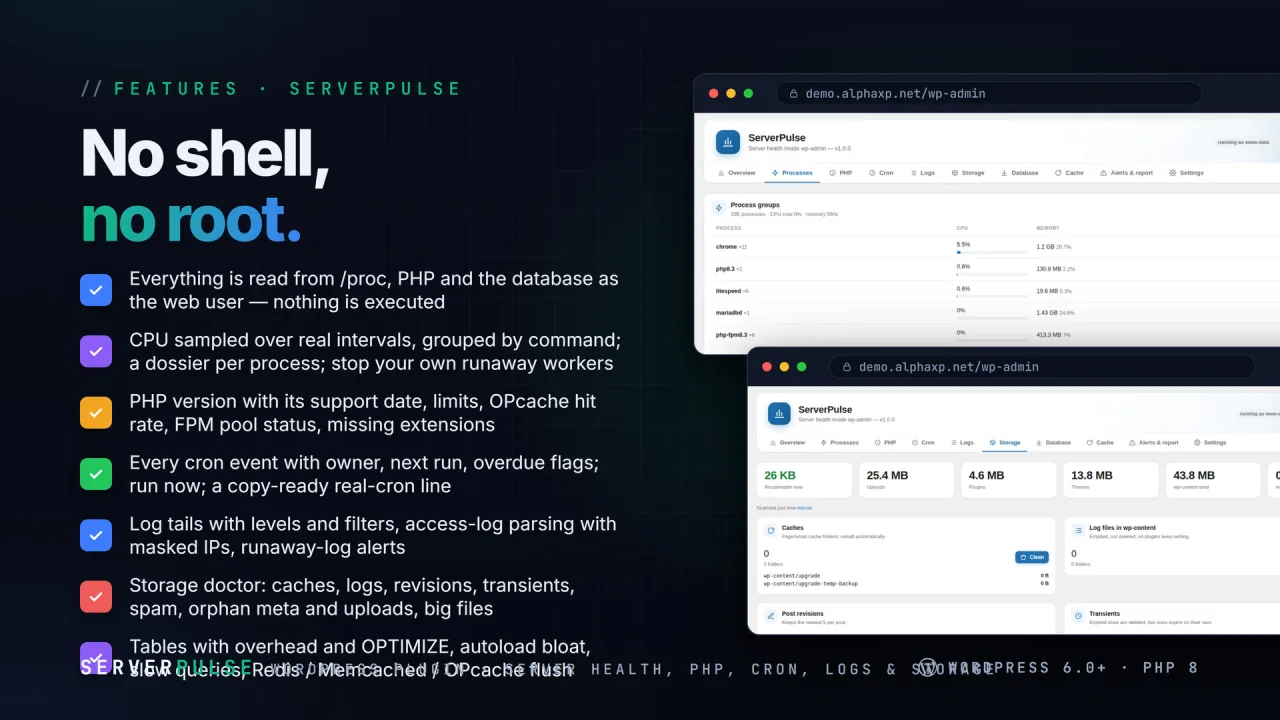 ServerPulse | Server Health, PHP, Cron & Logs for WordPress — screenshot 2