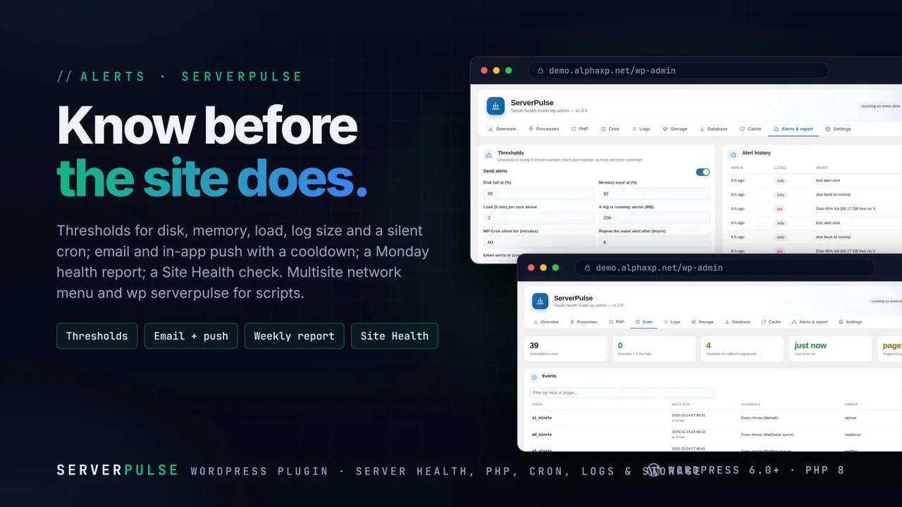 ServerPulse | Server Health, PHP, Cron & Logs for WordPress — screenshot 3
