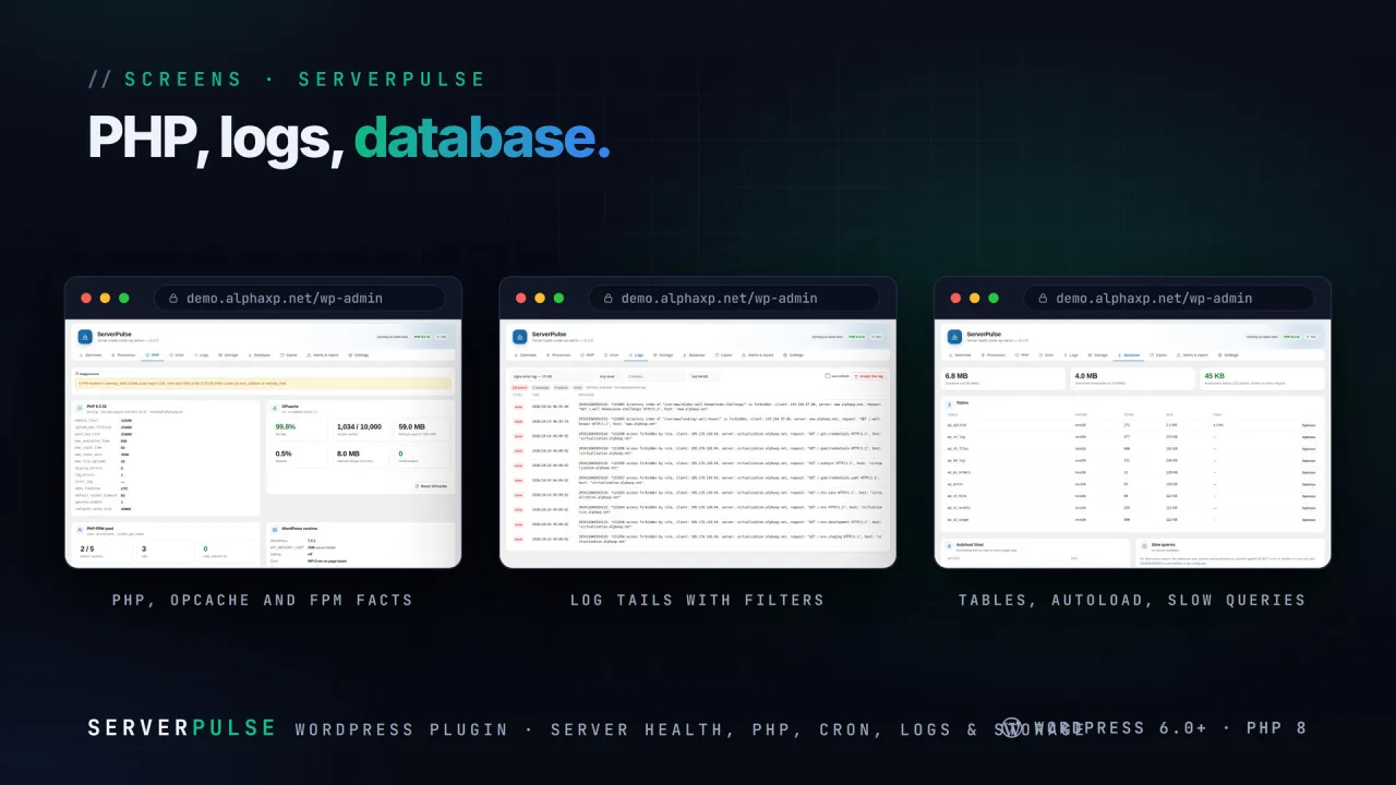 ServerPulse | Server Health, PHP, Cron & Logs for WordPress — screenshot 4