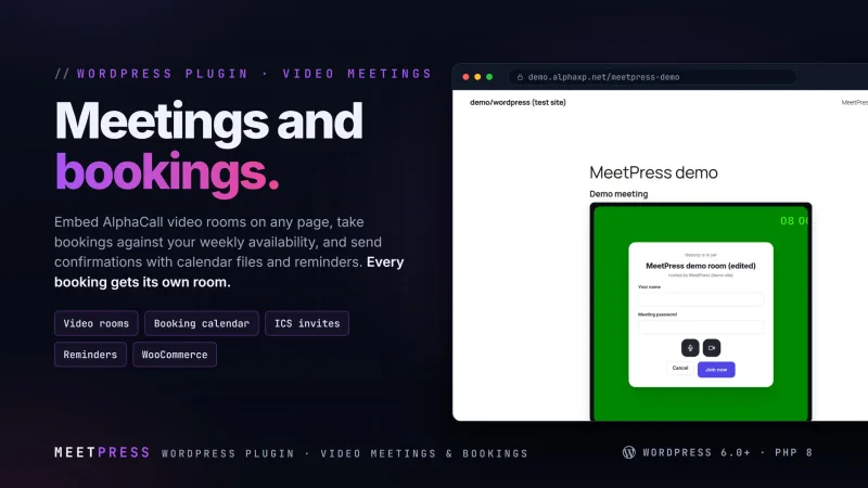 MeetPress | Video Meetings & Bookings for WordPress
