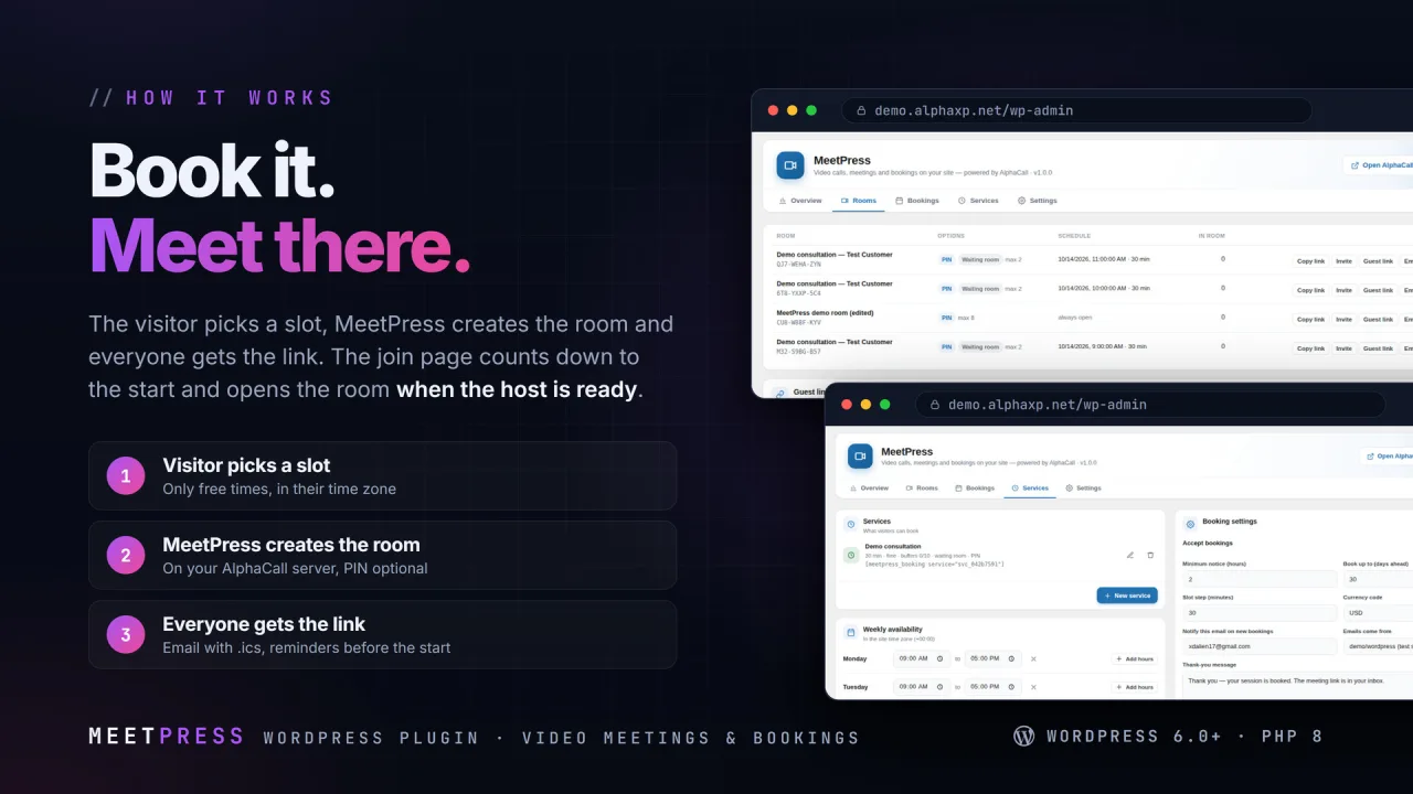 MeetPress | Video Meetings & Bookings for WordPress — screenshot 3