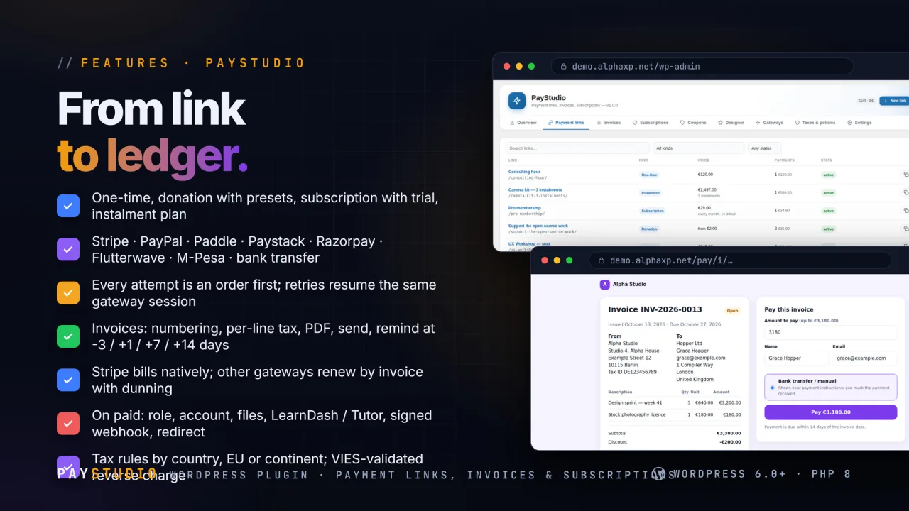 PayStudio | Payment Links & Invoices for WordPress — screenshot 2