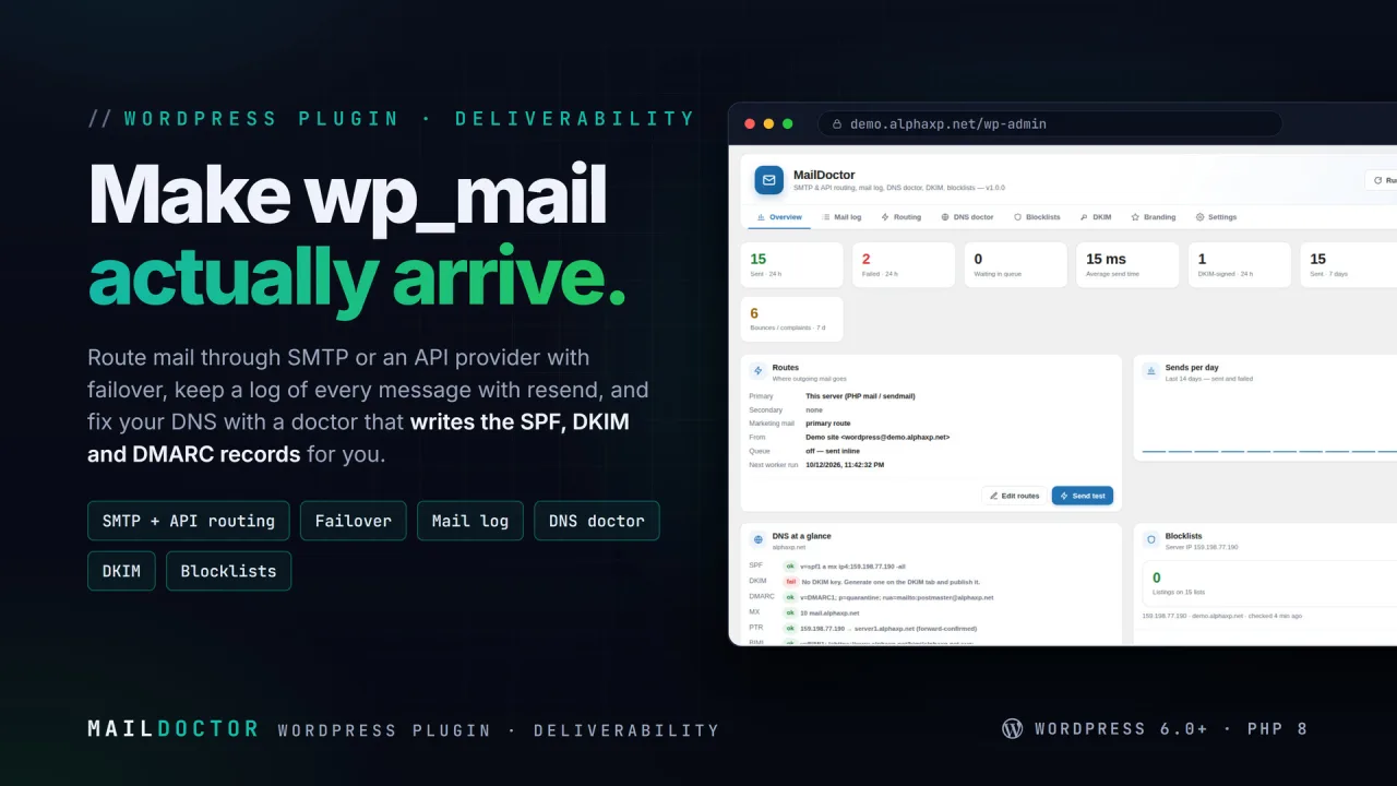 MailDoctor | SMTP, Mail Log & DNS Doctor for WordPress — screenshot 1