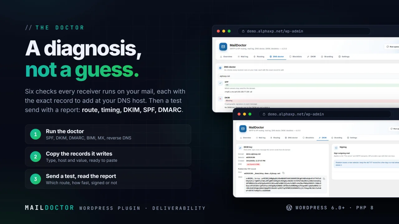 MailDoctor | SMTP, Mail Log & DNS Doctor for WordPress — screenshot 3