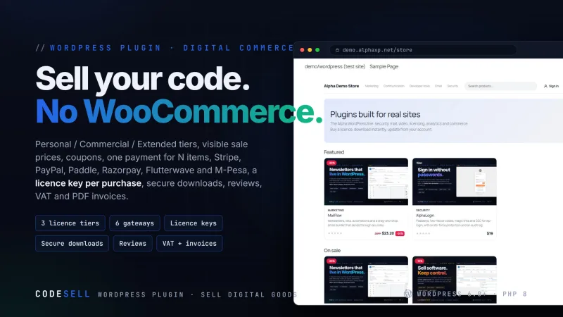 CodeSell | Sell Code & Digital Goods for WordPress