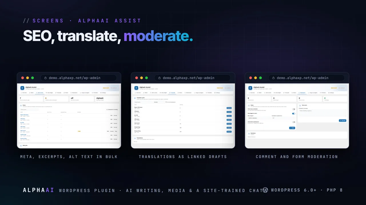 AlphaAI Assist | AI Writer, SEO & Site Chat for WordPress — screenshot 4
