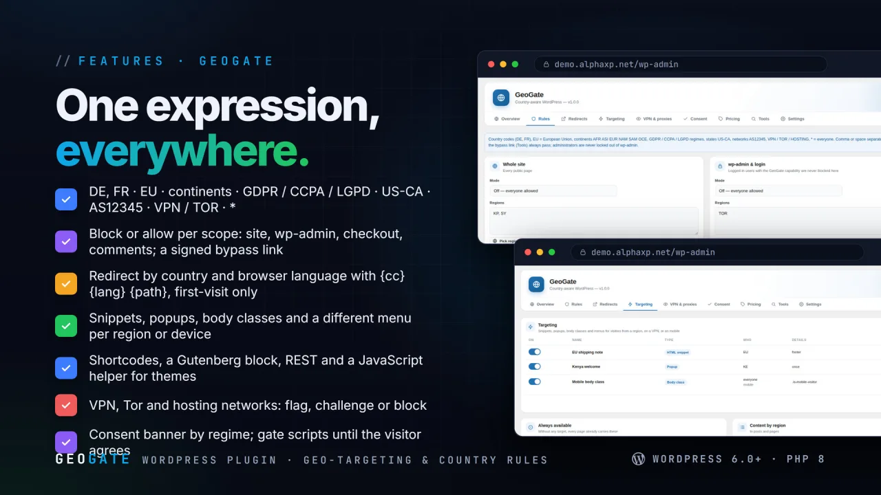 GeoGate | Geo-targeting & Country Rules for WordPress — screenshot 2